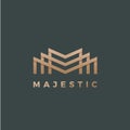 Majestic Abstract Geometry Minimal Vector Sign, Symbol or Logo Template. Premium Line Style Lettering Emblem. Gold with