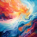 Majestic Abstract Painting: Colorful Futurism With Flowing Lava