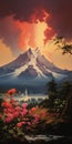 Majestic Adventure: A Stunning 8k Painting Of Mountains And Flowers Royalty Free Stock Photo