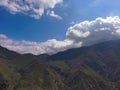 Majestic aerial drone shot of the lush green mountains of Angeles National Forest