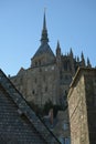 Majestic aerial view of the historic and iconic Mount-Saint Michel Abbey in Normandy, France