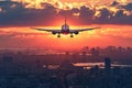 Majestic Aeroplane flying sunset. Generate AI