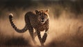 Majestic African cheetah walking in wilderness area generated by AI