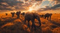 Majestic african elephant herd at dawn in photorealistic style, inspired by joel sartore