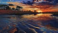 Majestic African landscape tranquil sunset paints ripples on sand