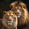 Majestic African lion couple loving pride of the jungle - Mighty wild animal of Africa in nature. Generated AI Royalty Free Stock Photo