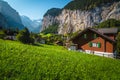 Lauterbrunnen village and valley with beautiful waterfalls, Switzerland