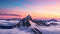 Majestic Alpine Wonderland: Snowy Mountain Landscape - Generative AI Royalty Free Stock Photo