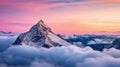 Majestic Alpine Wonderland: Snowy Mountain Landscape - Generative AI Royalty Free Stock Photo