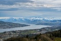 Majestic Alps and Zurichsee lake as seen from top of Uetliberg in Switzerland