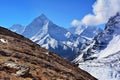 Majestic Ama Dablam Mountain on the background of blue sky, Nepal