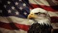 Majestic american bald eagle perched on grunge american flag with distressed vintage effect Royalty Free Stock Photo