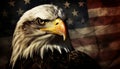 Majestic american bald eagle perched on a grunge american flag with distressed vintage look Royalty Free Stock Photo