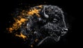 Majestic American Bison Portrait with Golden Exploding Effect, Black and White on a Dark Background Royalty Free Stock Photo