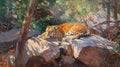 Majestic Amur Leopard in Autumn Taiga Forest AI Generative