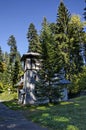 Majestic ancient building of Hydroelectric plant in the old park Tsarska or Royal Bistritsa near by resort Borovets