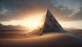 pyramid in desert at sunset