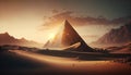 pyramid in desert at sunset