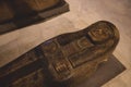 Majestic Ancient Sarcophagus with Hieroglyphics symbols in the Cairo Egyptian Museum, the oldest archaeological museum in the Mid