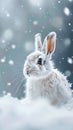 Majestic Arctic hare in pristine white snow setting with copyspace