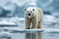 Majestic arctic scene Polar bear on icy terrain in Svalbard