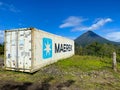 The majestic Arenal volcano and Maersk container