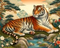 Royal Bengal Tiger colourful painting Royalty Free Stock Photo