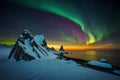 Majestic Aurora: Panoramic View of Northern Lights over Dark Night Lake