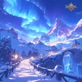 Majestic Aurora Skyline Over Snowy Mountain