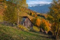 Majestic autumn countryside landscape with haystacks on the hills, Romania Royalty Free Stock Photo