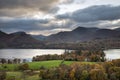 Majestic Autumn Fall landscape image of view from Castlehead in Lake District over Derwentwater towards Catbells and Grisedale Royalty Free Stock Photo