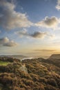 Majestic Autumn sunset landscape image from Holme Fell looking towards Coniston Water in Lake District Royalty Free Stock Photo