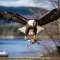 Majestic bald eagle attacking drone in flight. - AI Generated Royalty Free Stock Photo