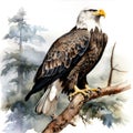 Majestic bald eagle on a branch - detailed watercolor illustration