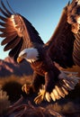 Majestic Bald Eagle Descending into Natural Habitat at Golden Hour, Hyperrealistic 3D Render Made with Generative AI Royalty Free Stock Photo