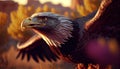 Majestic Bald Eagle Descending into Natural Habitat at Golden Hour, Hyperrealistic 3D Render Made with Generative AI Royalty Free Stock Photo