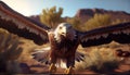 Majestic Bald Eagle Descending into Natural Habitat at Golden Hour, Hyperrealistic 3D Render Made with Generative AI Royalty Free Stock Photo