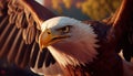 Majestic Bald Eagle Descending into Natural Habitat at Golden Hour, Hyperrealistic 3D Render Made with Generative AI Royalty Free Stock Photo