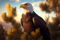 Majestic Bald Eagle Descending into Natural Habitat at Golden Hour, Hyperrealistic 3D Render Made with Generative AI Royalty Free Stock Photo