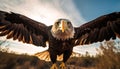 Majestic bald eagle flying with spread wings generated by AI Royalty Free Stock Photo