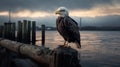 Majestic Bald Eagle Perched On Old Pier