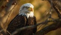 The majestic bald eagle perching on a branch, looking fierce generated by AI