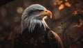 Majestic bald eagle perching on branch, symbol of American pride generated by AI