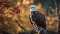 The majestic bald eagle perching on a branch, watching tranquility generated by AI