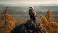 Majestic bald eagle perching on pine branch generated by AI