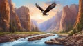 Bald Eagle Soaring Above a Canyon Landscape Royalty Free Stock Photo