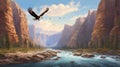 Bald Eagle Soaring Above a Canyon Landscape Royalty Free Stock Photo