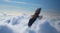A bald eagle soaring majestically through the air. Eagle in flight above the clouds. AI Generative Royalty Free Stock Photo