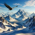 Majestic Bald Eagle: Soaring Over Snowy Peaks