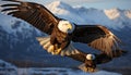 Majestic bald eagle soars in mid air over snowy mountains generated by AI Royalty Free Stock Photo